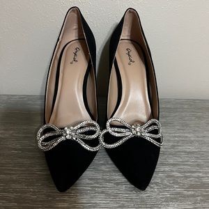 Black suede Crystal Heels